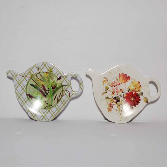 2 Melamine Tea Bag Holders Floral - Picture 1 of 7